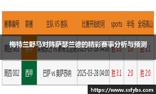 梅特兰野马对阵萨瑟兰德的精彩赛事分析与预测